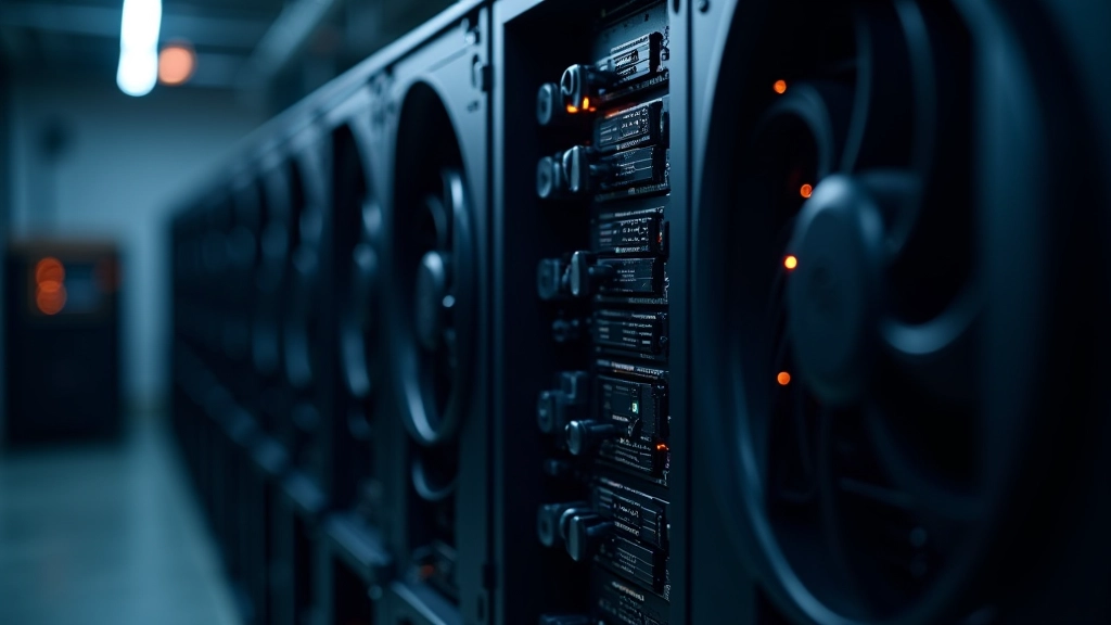 Server e apparecchiature di edge computing in stanza tecnica della fabbrica, GPU industriale per inferenza real-time, infrastruttura di calcolo in fabbrica moderna